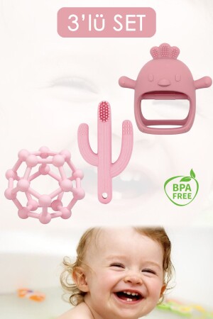 3'lü Set - Diş Kaşıyıcı El Topu - Silikon Bebek Diş Kaşıma Eldiveni - Kaktüs Bebek Dişlik - Meleni Baby
