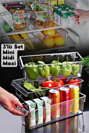 3'lü Set Tall Clear Buzdolabı & Dolap Içi Düzenleyici Organizer NDY-EP-TLL3SET - 1