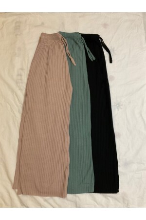 3'lü Siyah - su yeşili - Ten Kadın Fitilli Rahat Pantolon & Eşofman, Gündelik Rahat Ev Giyim Pijama K0109-0010 - 1