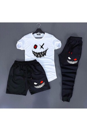 3'lü Unisex Kombin Smile Baskılı T-shirt- Şort Ve Eşorfman Kombin - Hunors Sportswear & Company