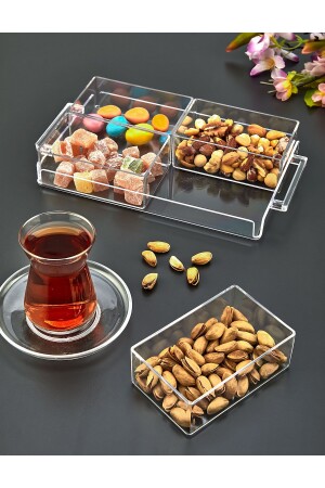 4 Kaseli Kristal Kulplu Sunum Tepsisi Çerezlik - Aslife Home
