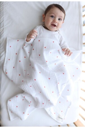 4 kat müslin kalp baskılı örtü - Mono