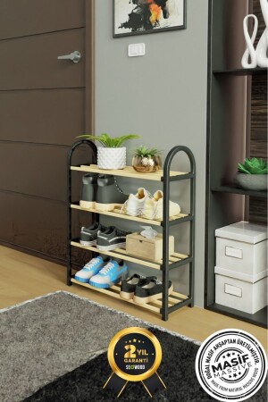 4 Katlı 1.sınıf Süper Kalite Masif Siyah Ahşap Ayakkabılık Sw5004 - Seowood