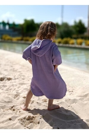 4 Katlı Müslin Kapşonlu Panço Çocuk Bornoz Plaj Banyo Prenses Tacı 600203 - 3