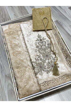 4 Parça Seccade Takımı Çeyizlik Bohça Kutulu Kadife Güpürlü Gelin Damat Seti - Ayhanhome