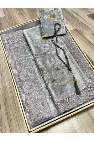 4 Parça Seccade Takımı Çeyizlik Bohça Kutulu Kadife Güpürlü Gelin Damat Seti - Ayhanhome