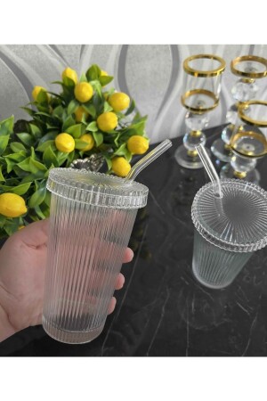4 Stück 400 ml Glasdeckel, Origami-Stil, Glasbecher mit Strohhalm, Kaffee- und Präsentationsglas, Erfrischungsgetränkeglas ew-lid12 - 3