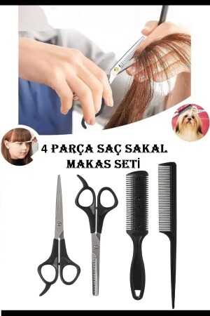 4-teilig (Zwischenschere-Kamm-Rasierkamm-Flachschere) Friseur-Friseur-Haar-Bart-Schneide-Trimm-Set - Xolo