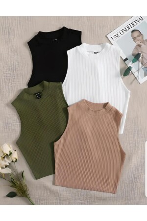 4-teilige, schnurgebundene, gestrickte Camisole-Crop-Bluse aus 100 % BAUMWOLLE für Damen von ATLET - Öz Pamuk