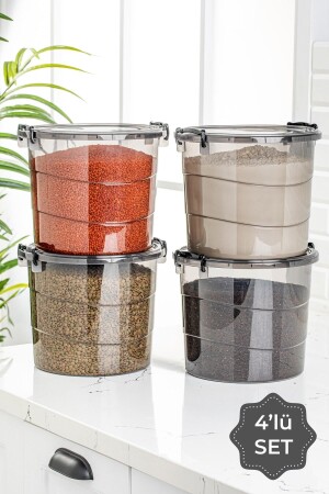 4-teiliger runder Mehl- und Hülsenfruchtbehälter in Mega-Größe, 7 Liter – Waschmittel-Aufbewahrungsbox mit Griff, Anthrazit - Vienev