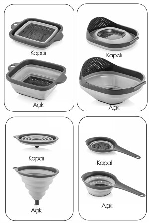 4-teiliges Akkordeon-Klappsieb-Set – Küchen-Mitgift-Set (Reissieb-Trichter mit Akkordeongriff, grau) MCH08852 - 2