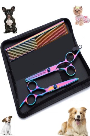 4-teiliges professionelles Friseurscheren-Set mit Regenbogenkamm und Ledertasche - Xolo