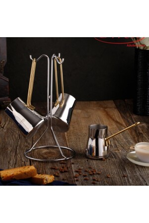 4-teiliges Venus-Kaffeekannen-Set aus Edelstahl, Silber (180-200-250 ml Kaffeekanne + Ständer) - Evren