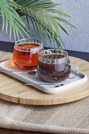400 Ml Borosilikat Cam Optikli-çizgili-fitilli Çay Kahve Çorba Kupası (Ocakta Kullanılabilir) PRT-12ST569 - 1