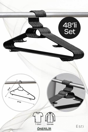 48 Adet - Siyah Plastik Elbise Kıyafet Askısı - Esti