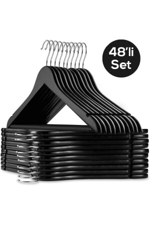 48 Stück hochwertiger Kunststoff-Kleiderbügel, schwarz, Kleiderbügel, Kleiderbügel, Hemdenbügel, Hosenbügel, black48 - Canbay Store