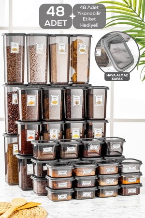48-teiliges Mitgift-Set – beschrifteter quadratischer Vorratsbehälter für Lebensmittel, Frühstück, Snack, Gewürze, Hülsenfrüchte - Meleni Home