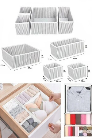 4’lü Çekmece Dolap Düzenleyici Kutu Gri Çizligili ESTİ00345800 - ESTİ