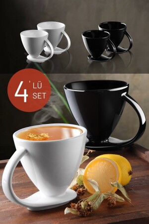 4'lü Set Özel Tasarım Kendinden Altlıklı Kahve, Bitki Çayı Vb. Kupa Fincan Takımı Syh-byz NDY-STR-2734-4 - 1
