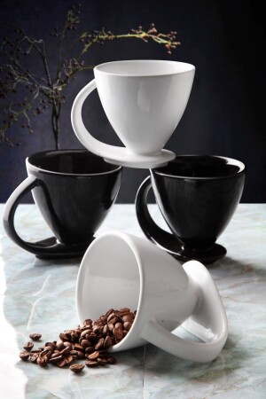 4'lü Set Özel Tasarım Kendinden Altlıklı Kahve, Bitki Çayı Vb. Kupa Fincan Takımı Syh-byz NDY-STR-2734-4 - 2