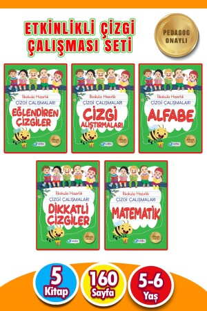 5-6 Yaş Ilkokula Hazırlık Çizgi Çalışmaları Seti 5 Kitap 160 Sayfa - Harika Kitap