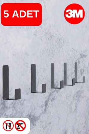 5 Adet Metal Siyah 3m Yapışkanlı Askılık Kapı Arkası Bornoz Askılığı Mutfak Askı Banyo Askılık Mt78s - Risingmaber