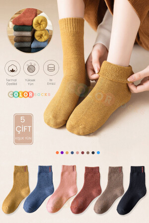 5 Çift Termal Kadın Havlu Kışlık Çorap (ISI EMİCİ) colorkıs02 - 1