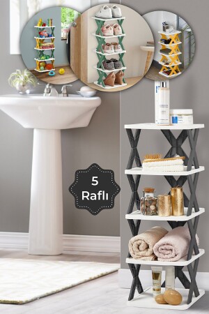 5 Katlı Çok Amaçlı Düzenleyici Raf Antrasit - Banyo Mutfak Oda Düzenleyici - Tugomer