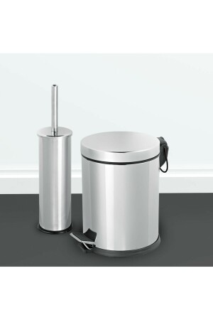 5 Litre Krom 2'li Banyo Seti Pedallı Çöp Kovası Wc Klozet Tuvalet Fırça Seti Banyo Çöp Kovası SAS-5000-11 - 4