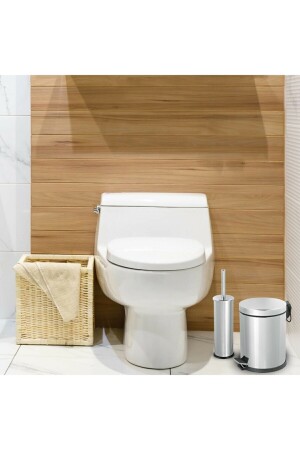5 Litre Krom 2'li Banyo Seti Pedallı Çöp Kovası Wc Klozet Tuvalet Fırça Seti Banyo Çöp Kovası SAS-5000-11 - 5