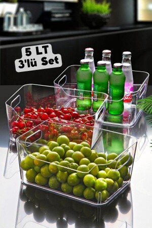 5 Lt Clear Buzdolabı & Dolap Içi Düzenleyici Organizer 3 Adet 27x19x11-5 Cm - Nandy Home
