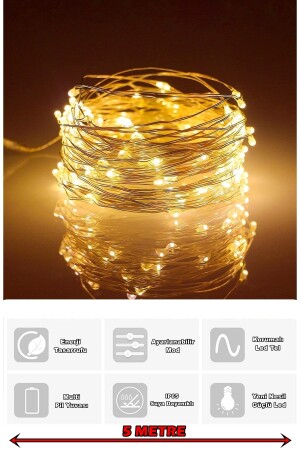 5 Metre Pilli Peri Dekor Işık Günışığı- Dekoratif Lamba Gün Işığı Yılbaşı Çam Ağacı Ev Süslemeli - 1