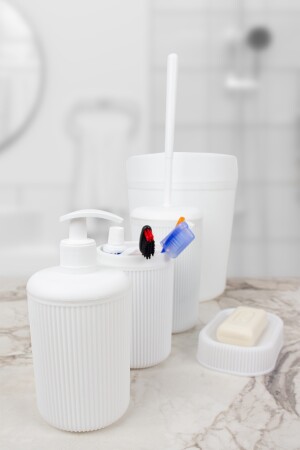 5 Parça Beyaz Plastik Çizgili Banyo Seti Siyah Banyo Aksesuar Seti Aç-285827 - 3