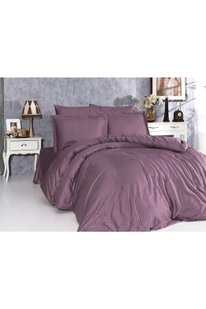 5-Sterne-Luxus-Hoteltyp-Einzelbettbezug-Set aus elastischem, gestreiftem Baumwollsatin - Gasel Çarşi