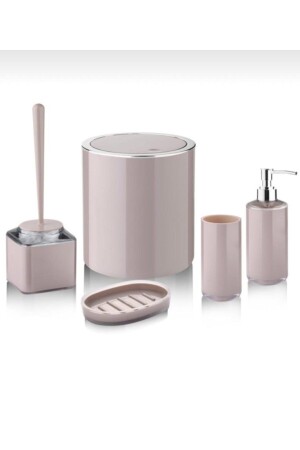 5-teiliges Badezimmer-Set aus beigem Acryl, vernickelt. - Lossa