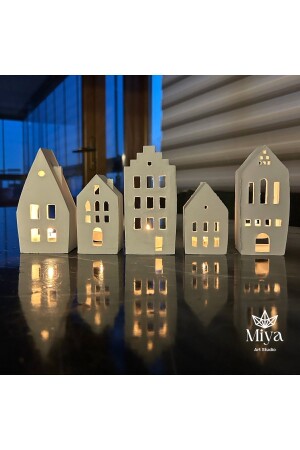 5-teiliges Kerzenhalter-Set für Teelichter aus Beton, weiß, dekorativ - Genel Markalar