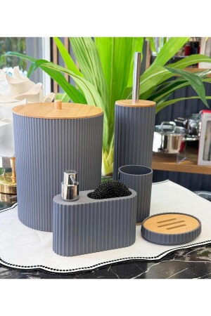 5-teiliges Lucas-Acryl-Bambus-Badezimmerset in Grau - Onedekor