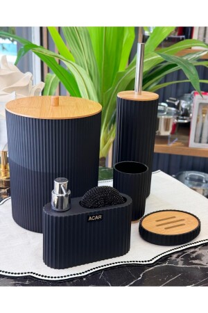 5-teiliges Lucas-Acryl-Bambus-Badezimmerset in Schwarz - Onedekor