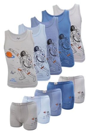 5-teiliges, mit Astronauten bedrucktes, buntes Lycra-Unterhemd-Boxerset für Jungen 154_Astronaut - 1