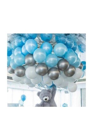 50 Ad A.mavi-beyaz-gümüş Metalik Balon 5 mt Balon Zinciri Parti Balon Seti kç10124 - 1