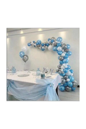 50 Ad A.mavi-beyaz-gümüş Metalik Balon 5 mt Balon Zinciri Parti Balon Seti kç10124 - 2