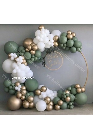 50 Adet Krom Gold Küf Yeşili Ve Pastel Beyaz Balon Zinciri 50LİZİNCİRMODEL - 1