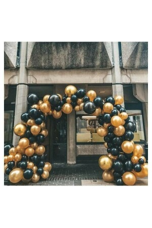 50 Stück 12-Zoll-Partyballons Metallic Gold – Pastellschwarz + 5 Meter Ballonkette - Balonevi