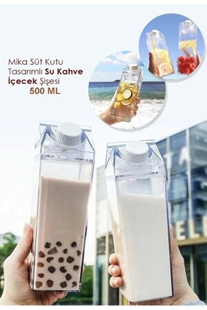 500 Ml Mika Süt Kutusu Tasarımlı Su Kahve Şişesi 2li bl156 - 3