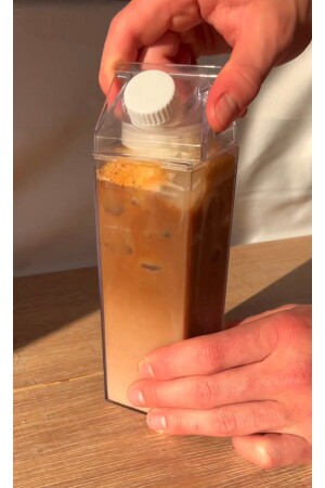 500ml Mika Süt Kutu Tasarımlı Su Kahve Içecek Şişesi | Cam Değildir | Kahve Ve Sunum Bardağı SÜT ŞİŞESİ - 2
