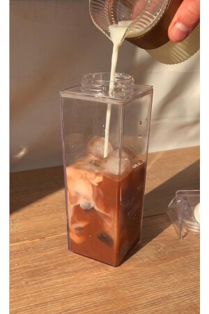 500ml Mika Süt Kutu Tasarımlı Su Kahve Içecek Şişesi | Cam Değildir | Kahve Ve Sunum Bardağı SÜT ŞİŞESİ - 3