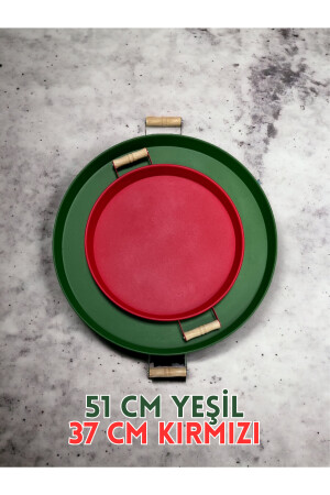 51 cm grün 37 cm rot 2-teiliges rundes Metalltablett Präsentationstablett Tee-Kaffee-Tablett 37ve51cm - 1