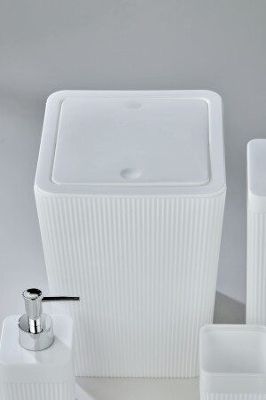 5'li Kare Çizgili Banyo Takımı Beyaz - 5 Parça Lüx Banyo Seti VG-678 - 4