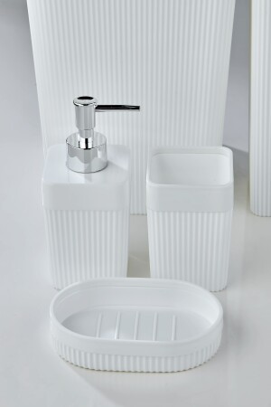 5'li Kare Çizgili Banyo Takımı Beyaz - 5 Parça Lüx Banyo Seti VG-678 - 5