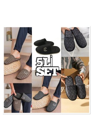 5'li Unisex Önü Kapalı Terlik Peluş Yıkanabilir Kışlık Ev Terliği Misafir Çeyiz Bohça Terliği - Slipcat